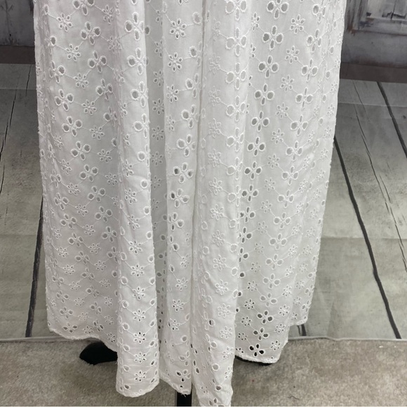 Preston & York Size 6 White Dress Eyelet Rayon Midi Dress Flutter Sleeve Belted - Picture 5 of 11